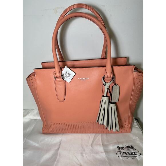 NWT Coach Legacy Perforated Leather Medium Candace Carryall 22390 Coral/Lt Sand - Picture 6 of 14
